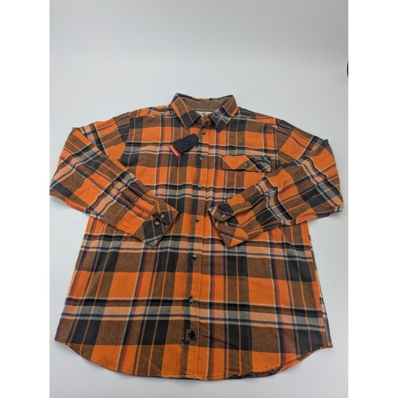 Legendary Whitetails Mens Large Buck Camp Flannel Shirt Orange Blue Cotton New - Picture 1 of 9